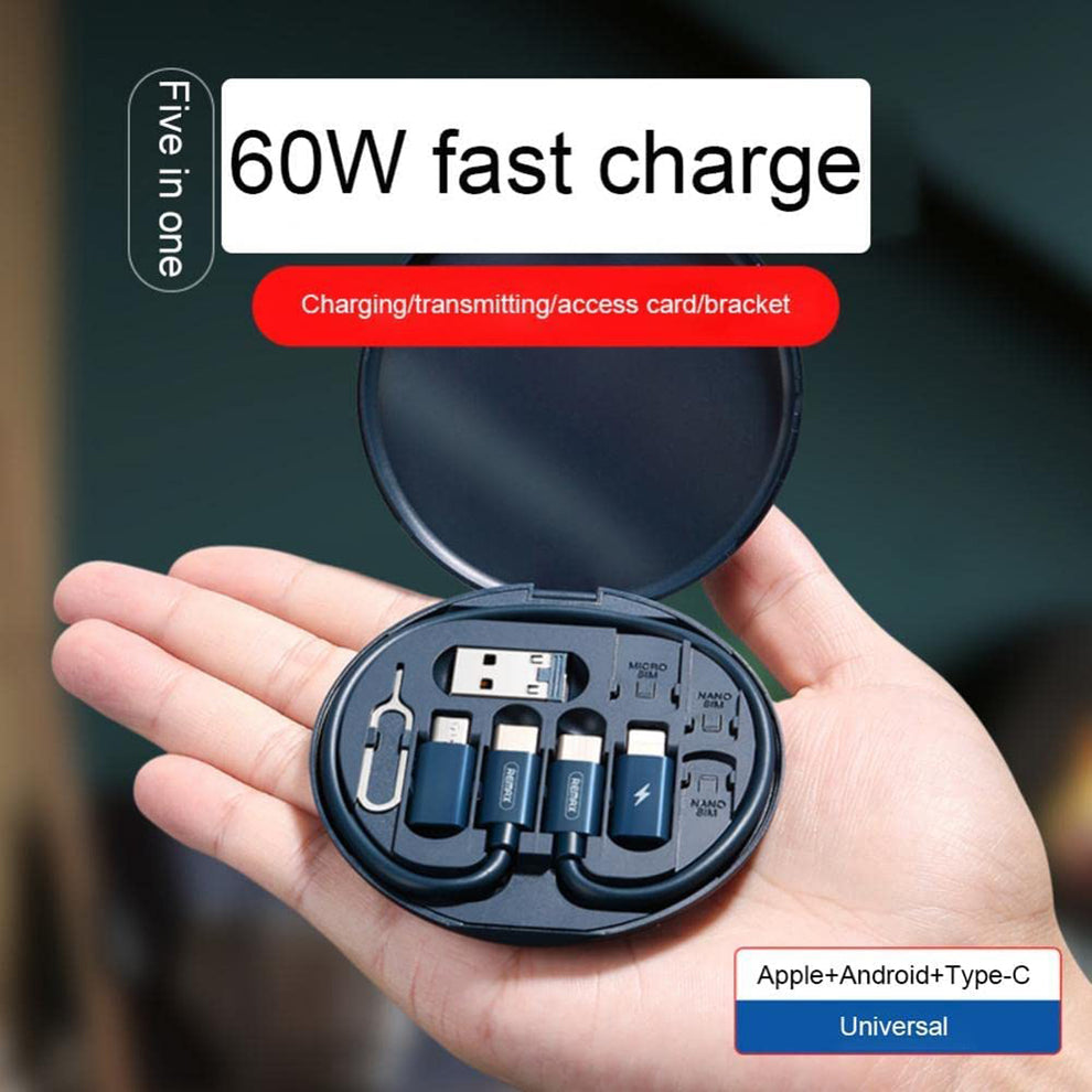 5 in 1 Universal Fast Charging Kit | 60W Multifunction Cable Set with Mobile Stand & SIM Storage